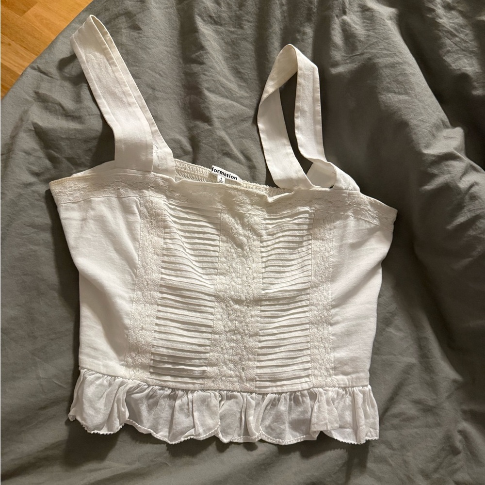 Reformation Cream Ruched Smocked Crop Tank